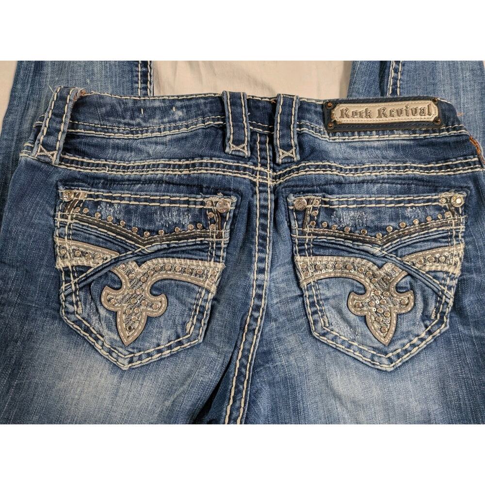 Rock Revival Priscilla Mid Rise Skinny Jeans Sz 28 Embellished Bling 30x31